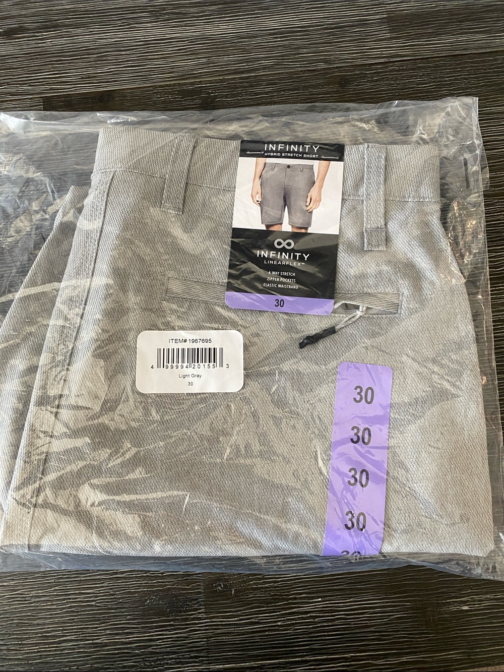 INFINITY Linearflex Shorts Mens Size 30 Light Gray Hybrid Chino Performance Golf